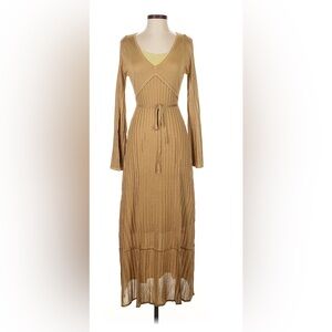 Pheme Elegant Long Sleeve Tan Maxi Dress